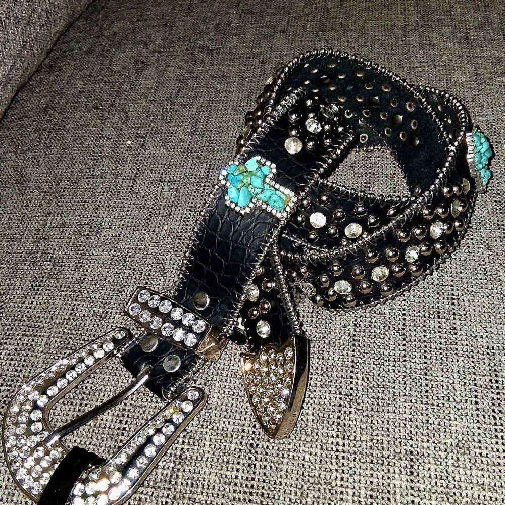 Turquoise Rhinestone Western Belt - Picture 2 of 3